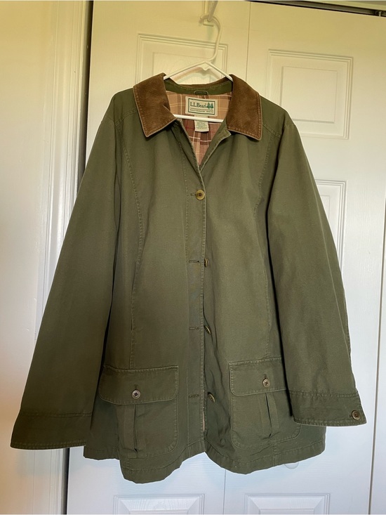 L.L. Bean Jackets & Blazers - L.L. Bean 3XL Olive Green Field Barn Chore Jacket plaid lined Corduroy Collar